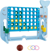 Giant 4-to-Score game set in blue with integrated games, includes rings and basketball for indoor or outdoor fun.