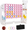 Giant 4-to-Score game set features a pink connect four board with cup holders, rings, and a basketball for versatile fun.