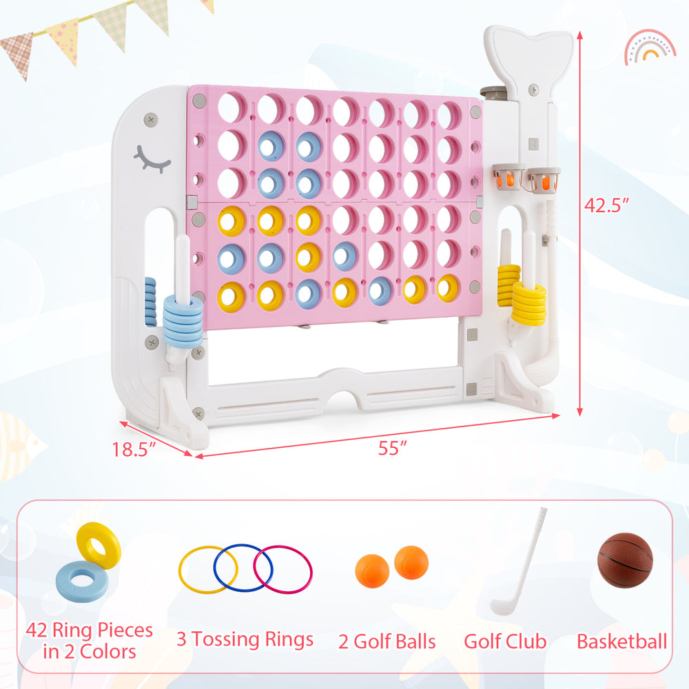 Giant 4-to-Score game set features a whale design, includes 42 rings, 3 tossing rings, and is perfect for indoor or outdoor fun.