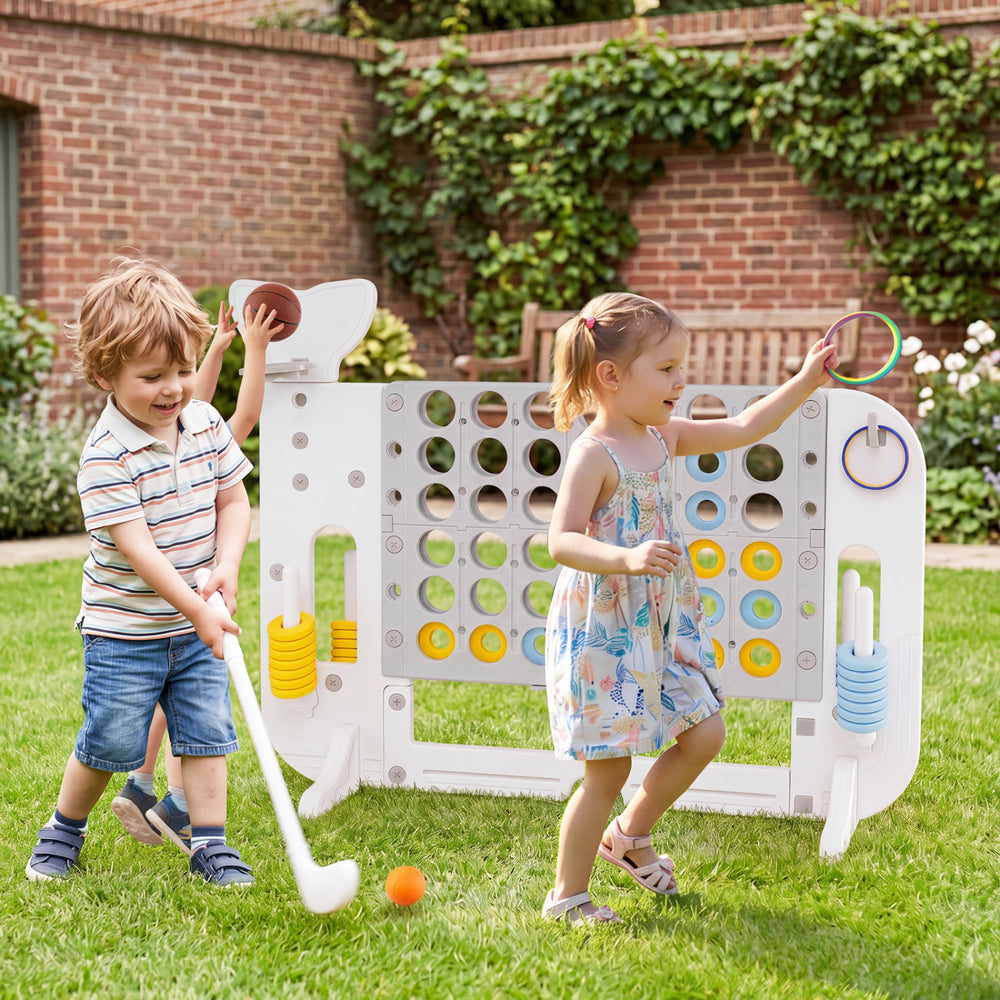 Giant 4-to-Score Game Set Jumbo 4-in-a-Row Game with Ring-toss and Portable Bag-Gray - Gallery View 1 of 11