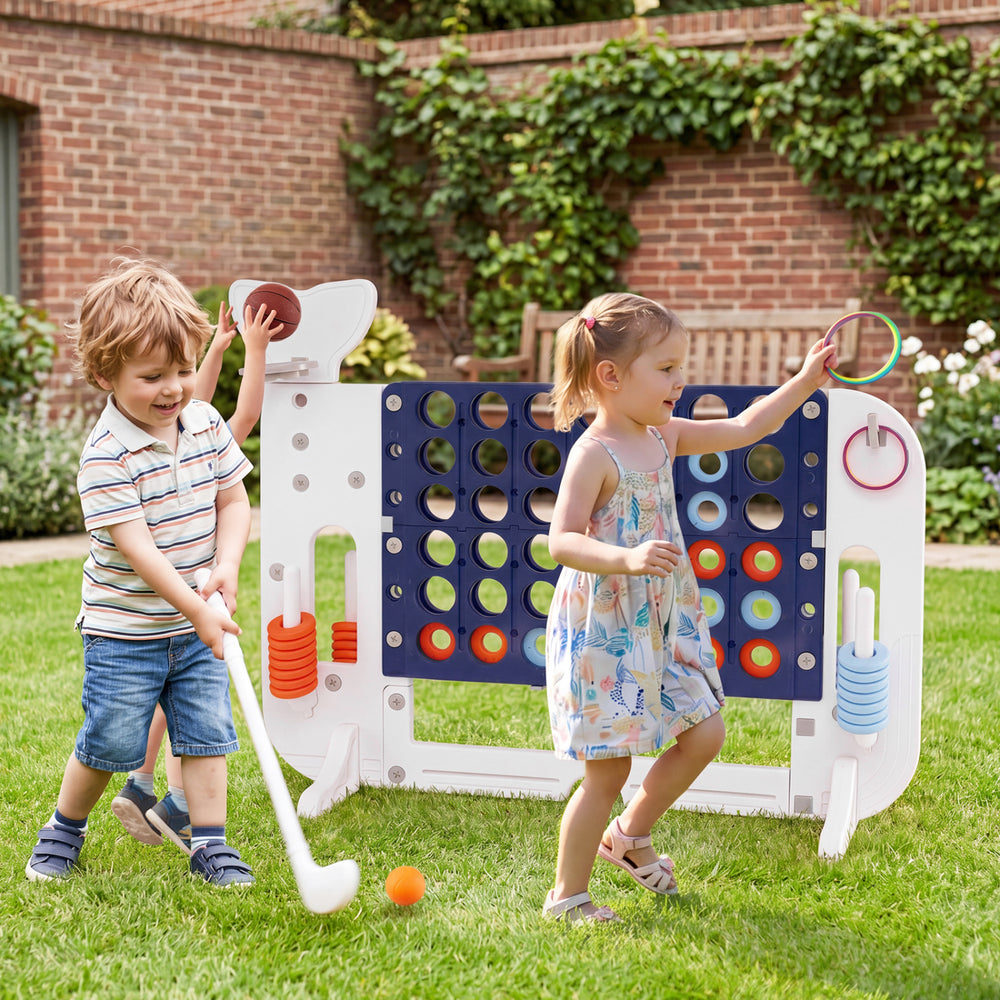 Giant 4-to-Score Game Set Jumbo 4-in-a-Row Game with Ring-toss and Portable Bag-Navy - Gallery View 1 of 11