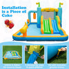 Giant inflatable water slide with dual slides and splash pool, perfect for kids' outdoor parties and summer fun.