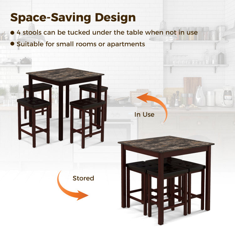 Costway Bar Table Set 5 Piece Counter-Height Dining Table and 4 Stools New