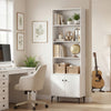 White Giantex bookshelf with open shelves and enclosed cabinet, designed for home office storage and stability.
