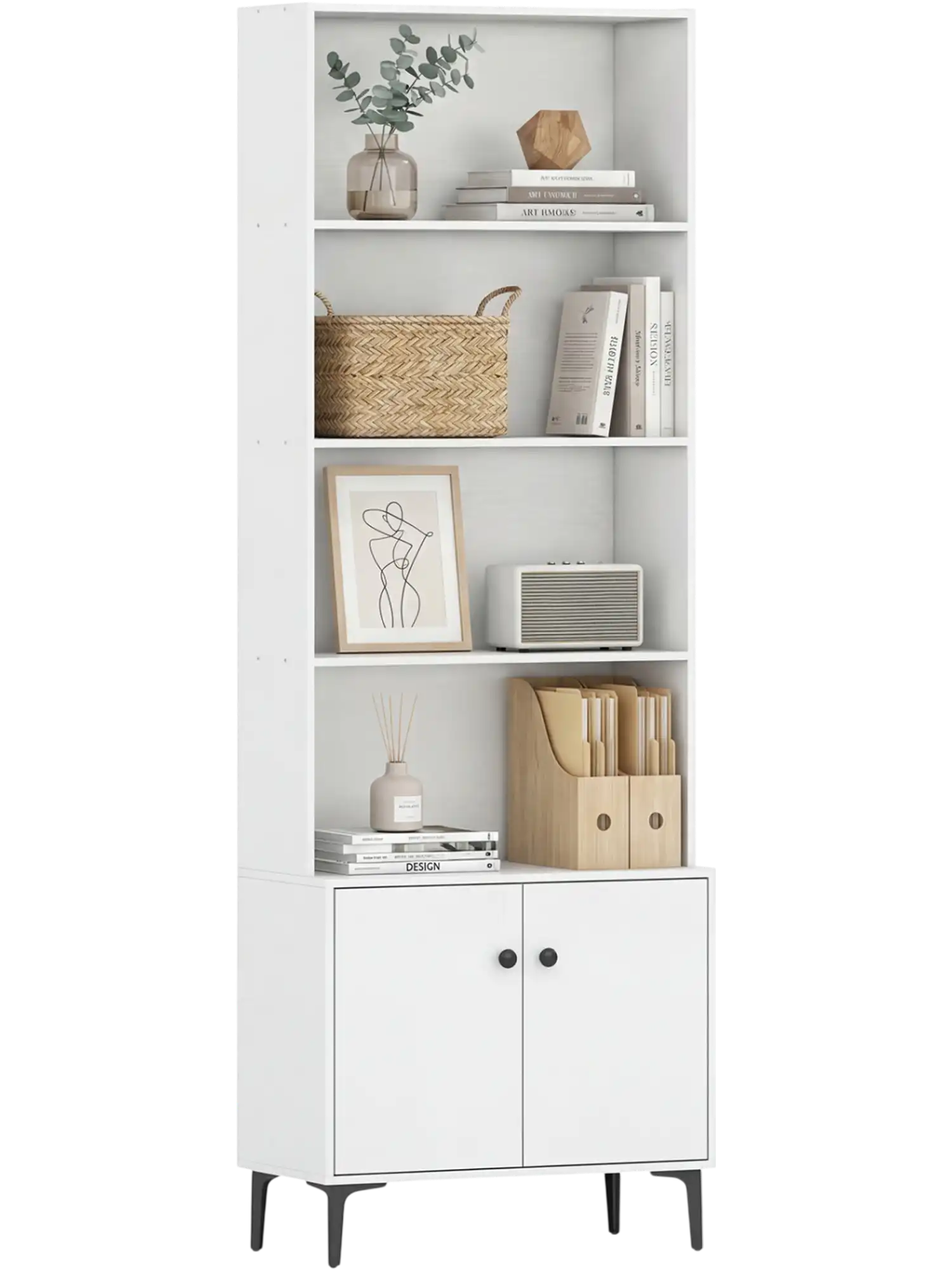 Costway Bookshelf with 2 Doors Home Office Bookcase 38338220 New