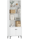 White Giantex bookshelf with open shelving and enclosed cabinet, featuring metal legs and anti-tipping kits for.