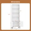 Dimensions of the Giantex white bookshelf with doors, featuring open shelving and enclosed storage for home office use.