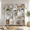 White Giantex bookshelf with open shelves and enclosed storage, featuring metal legs and anti-tipping kits for.