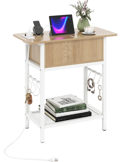 Costway End Table Charging Station USB-C Outlets Flip Top 31688191 New