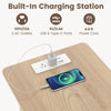 End table with integrated charging station featuring 2 AC outlets, USB and Type-C ports for convenient access.