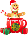 7 Feet Inflatable Gingerbread Man in Hot Cocoa Mug with Built-in LED Lights and Gift Boxes