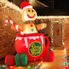 7-foot inflatable gingerbread man in hot cocoa mug with LED lights and gift boxes, perfect for Christmas yard.