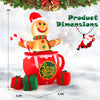 7-foot inflatable gingerbread man in a hot cocoa mug with LED lights and gift boxes, perfect for Christmas yard decor.