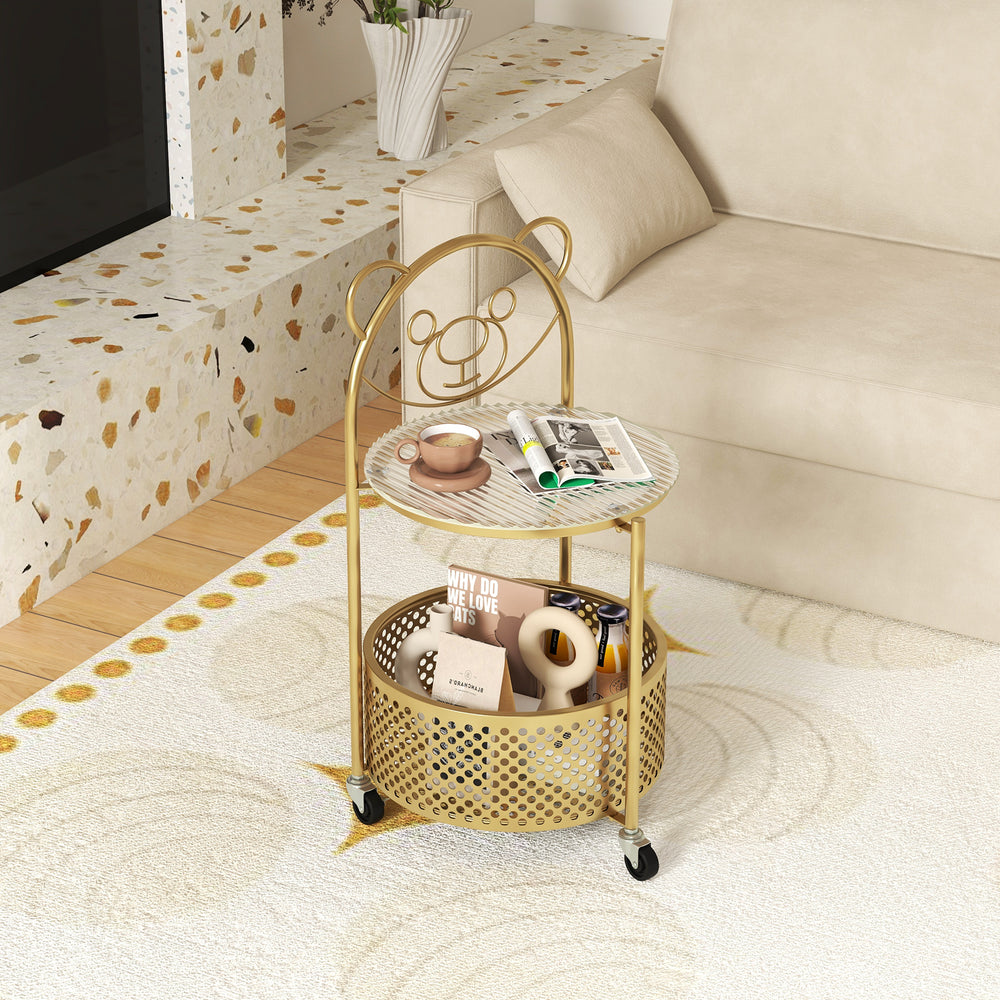 Modern Sofa Side Table on Lockable Wheels for Living Room Bedroom Study-Gold - Gallery View 1 of 10