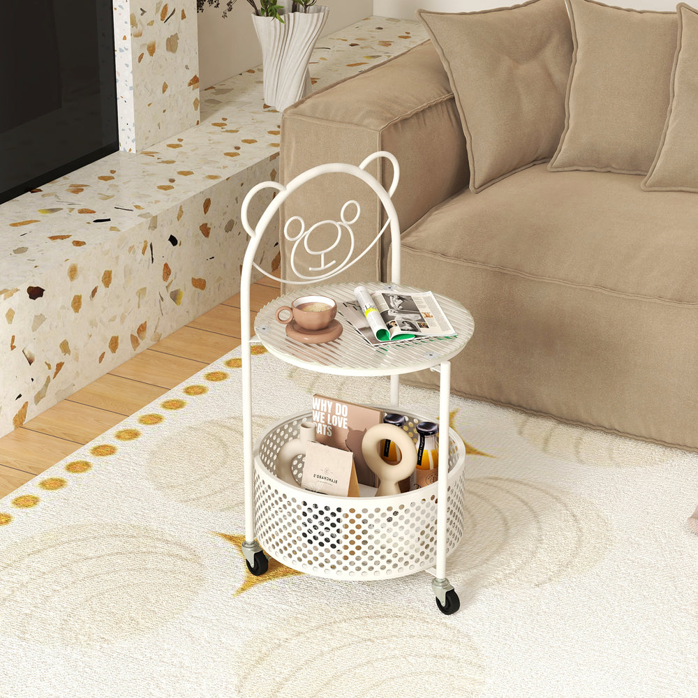Modern Sofa Side Table on Lockable Wheels for Living Room Bedroom Study-White - Gallery View 1 of 10