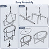 Assembly instructions for the oval glass coffee table with acacia wood legs and cross base, showcasing step-by-step.