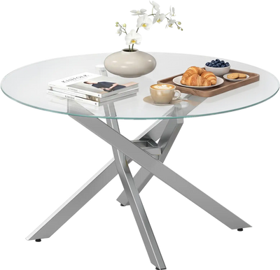 Costway Round Glass Coffee Table Tempered Glass Top Clear Center Table 53571839 New