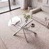Glass Coffee Table Round Clear Center Table with Tempered Glass Top-Silver - Gallery View 1 of 11