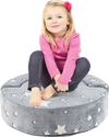 Round gray kids sofa with removable cover, featuring luminous star patterns, perfect for reading and playing.