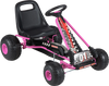 Kids go-kart in pink with adjustable seat, multi-terrain wheels, and dual control modes for safe outdoor fun.