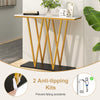 Gold entryway table with faux marble top and metal frame, featuring anti-tipping kits for added safety and stability.