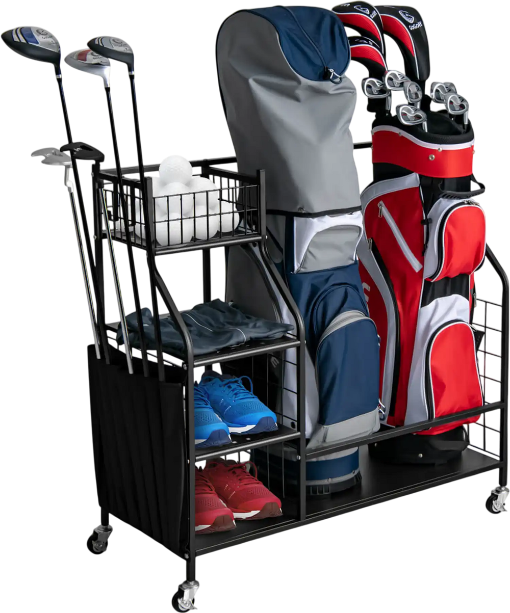 Double Golf Bag Organizer with Lockable Universal Wheels