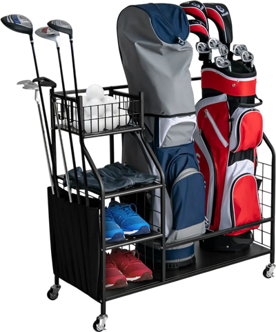 Costway Double Golf Bag Organizer Lockable Wheels 38794652 New