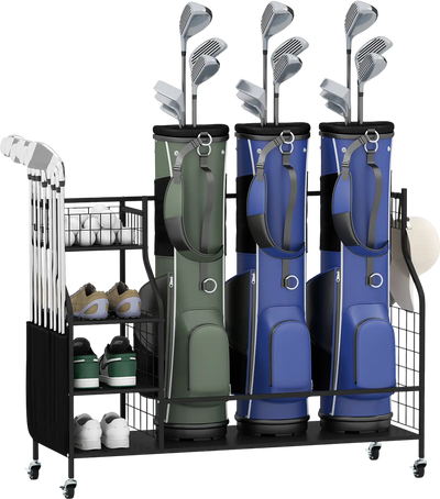 Costway Golf Bag Organizer Stand w/ Lockable Wheels Hooks 83353200 New