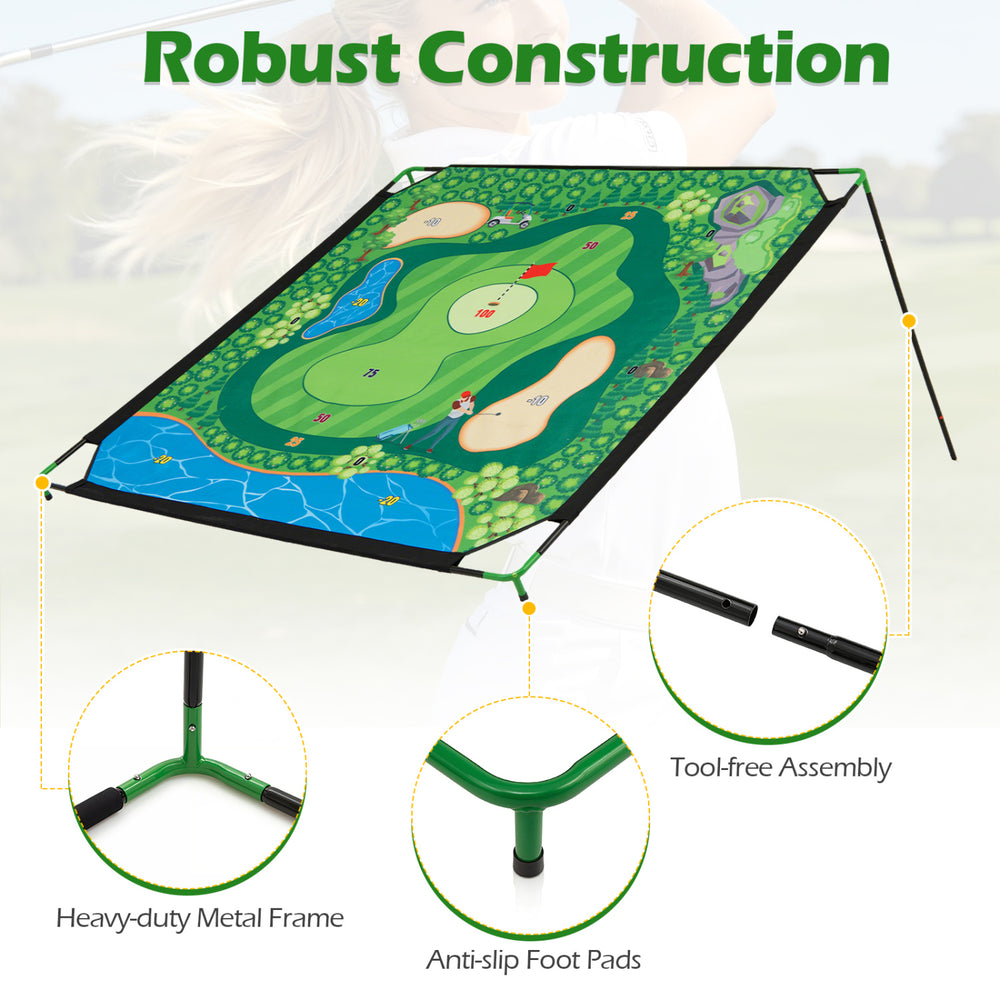 Golf chipping game set with a 71 x 71 inches target, robust metal frame, and anti-slip foot pads for stable practice.