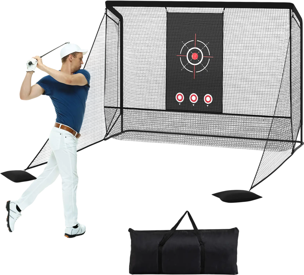 Golf Practice Hitting Net Golf Cage with Dual Side Barriers Target Cloth Metal Frame