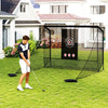 Golf practice hitting net with dual side barriers, metal frame, and target cloth, ideal for backyard training.