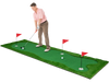 Golf putting green with realistic artificial grass turf, featuring three holes and non-slip backing for indoor or.