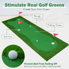 Golf putting green with realistic artificial grass turf, featuring three holes, flags, and a non-slip rubber backing.
