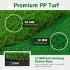 Close-up of premium 35mm artificial grass and 10mm rubber base for a realistic golf putting green experience.