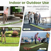 Golf putting mat with auto ball return, premium nylon surface, and solid wood track for indoor or outdoor practice.