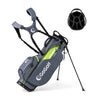 Lightweight gray golf stand bag with 8 way top dividers, 5 zippered pockets, and adjustable shoulder straps for easy.