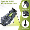 Golf stand bag in gray with sturdy support legs, 8 way top dividers, and 5 zippered pockets for easy access.
