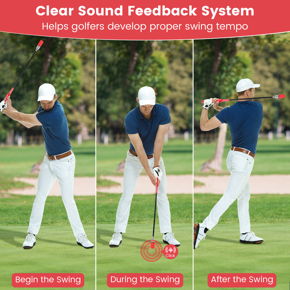 Golf Swing Trainer Click Stick showcasing swing feedback system, designed for speed, flexibility, and balance in.
