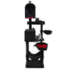 Gothic cat tree in black with two condos, coffin beds, and hammock, perfect for indoor cats' comfort and play.
