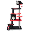 Gothic cat tree in black and red featuring a top perch, cat condo, and sisal scratching posts for playful cats.