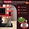 Gothic cat tree in black and red featuring sisal scratching posts, cat bed, and spacious hideaway condo for playful.