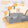 10-piece gray kids modular play couch with portable handle, designed for creativity and easy cleaning.