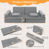 Gray 10-piece kids play couch sofa dimensions with modular cushions, perfect for imaginative play and easy cleaning.