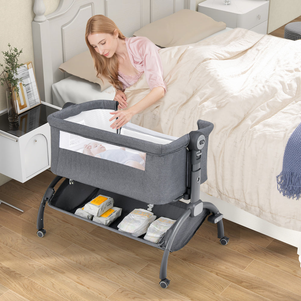 3-in-1 Baby Bassinet with Double-Lock Design and Adjustable Heights-Gray - Gallery View 1 of 11