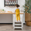 3-step gray stool with safety handles, non-slip pedals, ideal for toddlers reaching kitchen counters and more.
