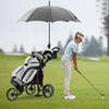 3-wheel gray folding golf push cart with adjustable handle, seat, and umbrella holder for easy maneuverability on the.