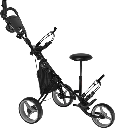 Costway 3-Wheel Folding Golf Push Cart w/ Seat Scoreboard Adjustable Handle 41875930 New