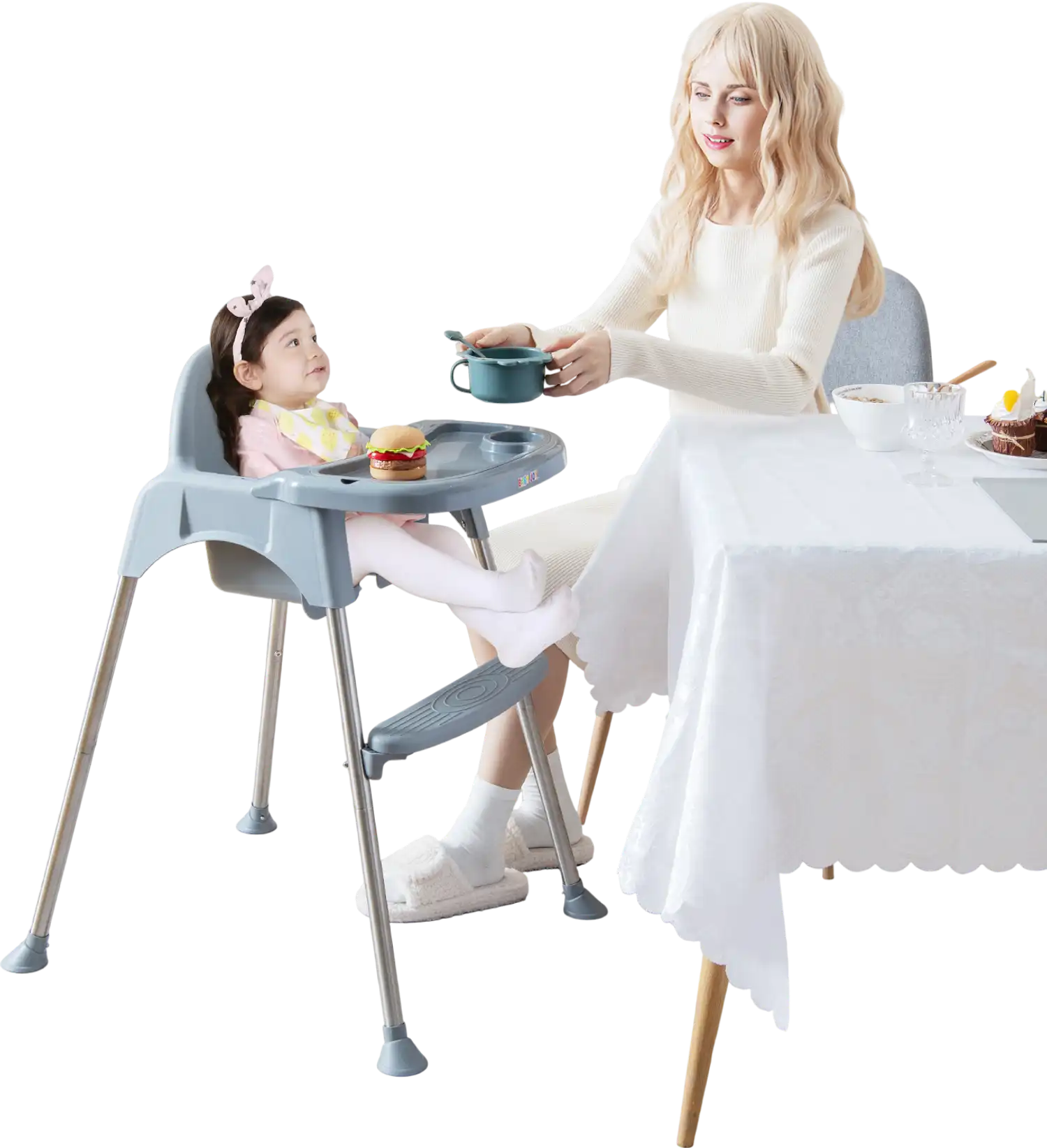 Costway 4-in-1 Convertible Baby High Chair Removable Double Tray Gray 14938567 New