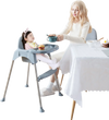 Convertible gray baby high chair with removable double tray, featuring a safety harness and smooth, easy-to-clean seat.