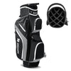 Golf cart bag in gray with 14-way top dividers, 9 zippered pockets, and integrated handles for easy transport.